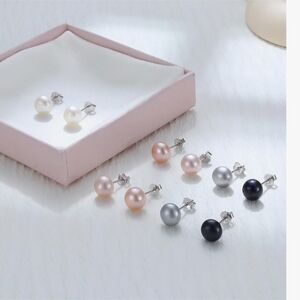 Chic Pearl Stud Earrings Set in White, Pink, and Black